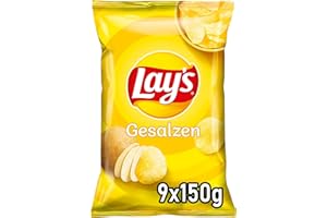 ‎LAY'S Lay's Gesalzen – Knusprig gesalzene Kartoffelchips für eine gelungene Party (9 x 150 g) (Verpackungsdesign kann abweichen)