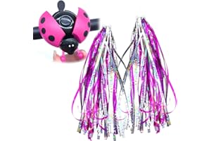 beifon 2 Pack Kids Bike Streamers + 1 Pack Kid's Bike Bell Bicycle Handlebar Streamers Girl's Bicyle Tassels Ribbons for Children's Bike Scooter Accessories(Colorful Pink)