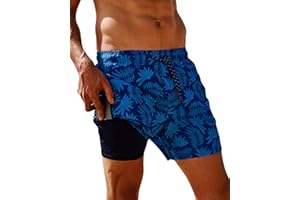 Arcweg Men's Swimming Shorts with Compression Liner Mens Swimming Trunks 2 in 1 Swim Shorts with Lining with Zipper Pockets Quick Dry Surfing Stretchy Beach Shorts