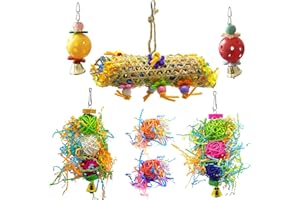 Allazone 7 PCS Vogelspielzeug, Kauspielzeug für Vögel, Schaukeln, Glocken und Fußfangbälle für Kleine Papageien, Aras, Sittiche, Sittiche, Nymphensittiche