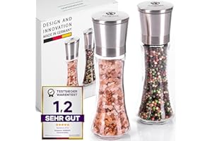 freegreen® GERMANY Salz und Pfeffermühle 2er Set [19cm] mit verstellbarem Keramik-Mahlwerk I Salzmühle I Gewürzmühle I Chilimühle I [Ohne Gewürzinhalt] I Küchenhelfer I Geschenkidee I Inkl. Kochbuch