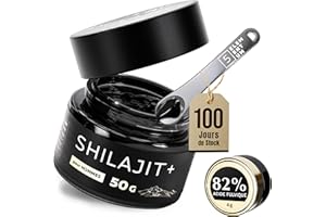 5 elementum Shilajit Pure Himalaya 50 g + 4 g Offert – Résine Originale avec 82 % d’Acide Fulvique et 87 Minéraux | Naturellement Hautement Dosé | Pot en Verre Foncé + Cuillère Doseuse 500 mg