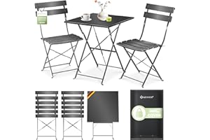 KESSER® Juego de muebles de jardín de 3 piezas con mesa y 2 sillas plegables, mesa resistente a los rayos UV y a la intemperie, juego de balcón compuesto por 2 sillas
