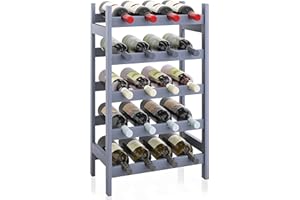 ‎SMIBUY SMIBUY Bambusowy stojak na wino, uchwyt na 20 butelek, 5-poziomowy, wolnostojące półki do przechowywania. do kuchni, spiżarni, piwnicy, baru (szary)