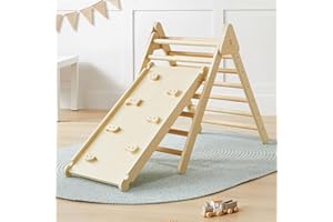 Tiny Land 2 in 1 Climbing Triangle - Natural Wood, Triangle Climbing Frame, Montessori Climbing Toys for Toddlers, Wooden Indoor Climbing Set for 2-6 Years