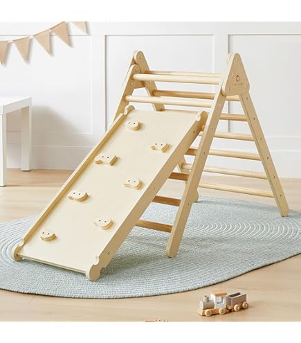 Triangolo Di Arrampicata In Legno Per Bambini Con Scivolo - Gioco Montessori Per Interni Ed Esterni - Foto 5