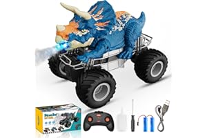 HappyGoLucky Dinosaurier Spielzeug ab 3-10 Jahre Junge, Monstertruck Ferngesteuertes Auto ab 3 4 5 6 7 8 Jahre RC Auto mit Sprühnebel, Musik, LED-Leuchten, Outdoor Spielzeug Ostern Geschenk Kinder