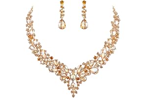 Clearine Women's Wedding Bridal Jewellery Set Austrian Crystal Teardrop Cluster Statement Necklace Dangle Earrings Set