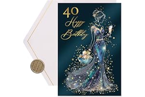 Joli Coon Papeterie Carte anniversaire 40 ans STARDUST Lady – Carte anniversaire 40 ans femme avec enveloppe en papier premium et véritable cachet de cire