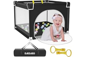 Djedjeo Box Bambini, 90x90cm Recinto Bambini, Box Neonato con Porta Cerniera, 2 Anelli Box Bimbo Piccolo,4 Ventose Inferiori,Centro Attività per Bambini Pieghevole trazione