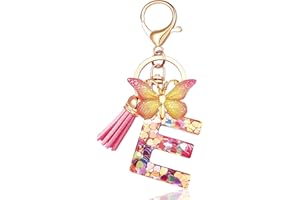 EnigmaDrops Keychains in the shape of Initial letters for Women Tassel Butterfly Pink Purple Cute Car Keyring for Wallet Purses Backpack A-Z
