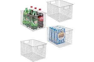 ‎MDESIGN mDesign 4er-Set Allzweckkorb aus Metall – flexibler Aufbewahrungskorb für die Küche, Vorratskammer etc. – kompakter und universeller Drahtkorb mit Griffen – chromfarben