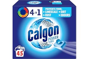 Calgon 4-in-1 Washing Machine Cleaner and Water Softener Tablets, 45 Count | Removes Limescale, Residue, Dirt, Rust & Malodours | Deep Clean | L Pack Size