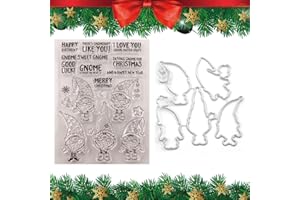 LARFRAECY Set di timbri trasparenti natalizi, Timbro in silicone Gnomi di Natale con stampi da taglio Timbro trasparente Buon DIY Natale Scrapbooking Stencil da taglio Decor di fabbricazione della carta