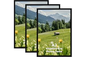 Hoikwo Lot de 3 Cadre A2 Noir en Aluminium, Cadre Format A2 42 x 59,4 cm, Pour Poster, Photos, Puzzles, Suspension Horizontale ou Verticale