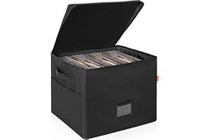 IBVIVIC - Bolsa de almacenamiento para disco de vinilo de 12" con tapas y asas, caja de transporte plegable para discos LP protege tu preciosa colección de álbumes, Negro , Grande - 43 x 34 x 34CM,