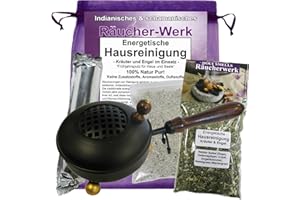 ‎MYTOBAQ Energetische Hausreinigung räuchern 5-TLG Räucherset KRÄUTER & Engel zum AUSRÄUCHERN von Haus, Wohnung, Praxis mit RÄUCHERPFANNE Räuchergefäß + Räucherkohle + Räucheranleitung 81043-P10