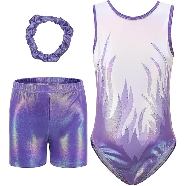 Sparkly Gold Gymnastics Leotard Set For Girls Size 10-12 - Sleeveless Bodysuit & Shiny Shorts For Practice, Dance, Daily Wear