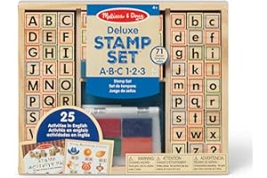 Melissa & Doug Deluxe Letters and Numbers Wooden Stamp Set ABCs 123s With Activity Book, 4-Colour Stamp Pad