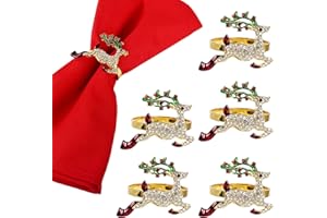 LOGHOG Deer Napkin Rings Set of 6,Elegant Deer Napkin Ring Holder with Bling Rhinestones,Delicate Table Decors for Christmas Holiday Wedding Banquet Daily Gathering,Silver Reindeer