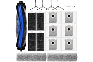 QWYTLROX Lot de 18 Accessoires pour ECOVACS DEEBOT X8 Pro Omni/X8 Omni aspirateur,1 Brosse Principale, 2 Brosse à Rouleau, 4 Brosses Latérales, 4 HEPA Filtres, 6 Sacs à Poussière,1 Brosse de Nettoyage