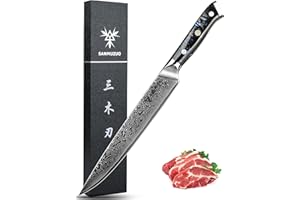 SANMUZUO Coltello per Affettare Carne Coltelli da Intaglio 23cm Coltello da Carne Professionale Acciaio Damasco Coltello da Cucina Impugnatura Resina - Xuan Series(Nero Stellato)