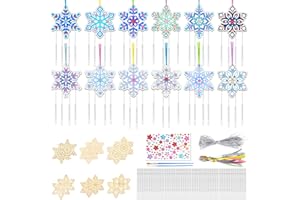SRIZIAN 12 Stück Weihnachten Schneeflocke Windspiel Bastelset Kinder, Holz Basteln Windspiele für Kinder Mädchen Junge Geburtstagsfeier Weihnachtsbaum Dekoration DIY Kinderspielzeug