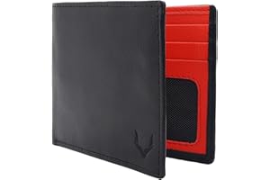 PELLE TORO Handmade Super Slim Men's Wallet, Handmade with Napa Leather, RFID Blocking Wallet, 9 Card Slots & ID Window (Charcoal Black & Flame Red)