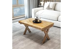 [en.casa] Tavolino Basso da Salotto (LxPxA) 100 x 50 x 45 cm Tavolino in Legno di Pino Gambe a X e Piano Quadrato - Chiaro Naturale