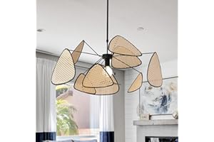 HvKvHvY Suspension Boho, lustre en rotin, 10 feuilles de ferme tissées à la main, luminaire suspendu rétro au plafond, lustre suspendu pour salon, chambre à coucher, salle à manger, cuisine