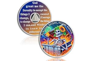 AtSKnSK Sunflower Skeleton 1 Year Sobriety Coin - Reborn in Fire AA Medallion, Alcohol Free One Year Recovery Chip with Serenity Prayer - Alcoholics Anonymou Sobriety Gifts for Men Women