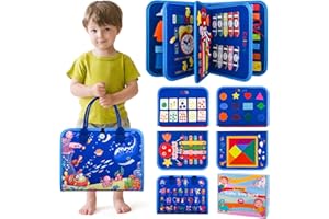 Devolamn Busy Board for Toddlers, Montessori Sensory Toys Activity Board for Fine Motor Skills, Toddler Travel Toys, Preschool Educational Learning Gifts for Girls Boys (Blue)