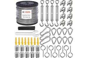 1/8 vajer rep kit, 30 m vinylbelagd rostfritt stål kabel med M5 vantskruvar för utomhus ljushängande kit, klädstreckkabel, ga