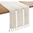 Bigqin Boho Table Runner with Tassels, 183x33cm/72"x13" Table Decoration, Linen Beige Table Runner Tablecloth for Home Wedding Decoration, Ivory