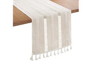 Bigqin Boho bieżnik na stół, 183 x 33 cm, dekoracja stołu, lniany, beżowy, obrus do dekoracji ślubnej w domu