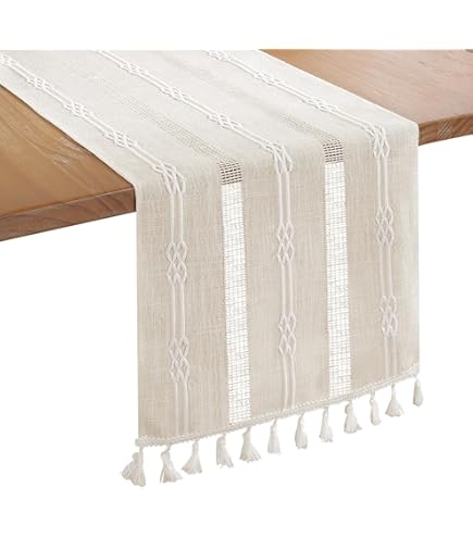 Ctnporpo Boho Table Runner 13 X 90 Inch Long Natural Cotton Woven Runner With Tassels For Home