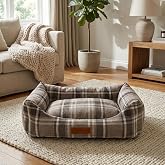 Jungolica Comfy Pet Kedi ve K&ouml;pek Yatağı Bej/Oeko-Tex Sertifikalı Dokuma Kumaş, Yıkanabilir Fermuarlı Minder, Destekleyici Ya