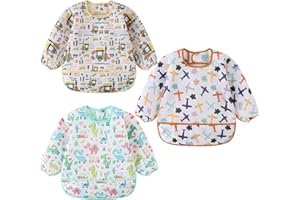 Yealoo Bavaglini con Maniche Impermeabile, 3 Pezzi Bavaglino a Manica Lunga Grembiule Pappa 3-30 Mesi