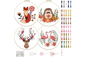 FREEBLOSS 4 Ensemble Kit de Broderie Animaux Ensemble de Cerceaux de Broderie Kit de Broderie pour Débutants Bricolage Broderie à la Main pour Démarreur