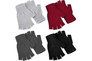 NUANCHU 4 Paires Gants Demi-Doigts d'Hiver Tricotés Mitaines sans Doigts Chauds Extensibles