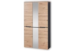 Stella Trading Memphis-Armadio Specchio, Effetto Rovere Artistico, Grafite, Moderno Guardaroba da corridoio con Molto Spazio, MDF, Grigio, 105 x 192 x 38 cm^105 x 192 x 38 cm