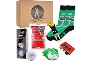GOLF GUY GIFTS Men's 7-Piece Golf Gift Set | Includes Golf Balls, Novelty Socks, Tees, 3in1 Cleaning Tool, Ball Alignment Aid, Pitch Repair Tool | Eco-Friendly Reusable Box | Birthday Present, Fathers Day