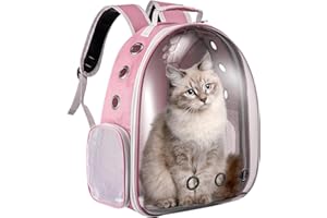 LN COZY CORNER Transparent Bubble Cat Backpack –Space Capsule Pet Carrier Backpack with Hard‑Shell Dome, Breathable Mesh & Padded Straps – Hands‑Free Travel Cat Bag Carrier (Pink)
