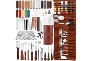 Benlay Leder-Werkzeugset mit Leder-Rolltasche und Handbuch, Lederwerkzeuge für die Lederverarbeitung, Lederhandwerkswerkzeuge mit Ahle, Nähstanze, gewachstem Faden zum Lederstanzen, Schnitzen, Nähen