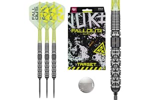 Target Darts Luke Littler Fallout ståldart 90% volfram | Luke The Nuke dartset, stålspetsar, nr 6 K-Flex flights & skaft, Swi