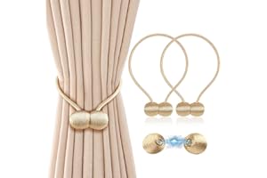ALLisWE 2 Pieces Magnetic Curtain Tiebacks 18inches Curtain Tie Backs Elegant Decorative Weave Rope Curtain Holders Buckles Magnetic Curtain Strap Window Drape Holdbacks for Home Office Dorm Hotel