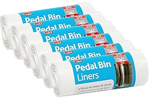 Kordis Strong Tie Handle Pedal Bin Liners - 6 x 30 Bags. 25L White Plastic Bin Bag Liners For Bedroom, Bathroom, Office, Mini Trash Can & Small Bins. 180 Unscented Garbage Bags (53 x 70cm)