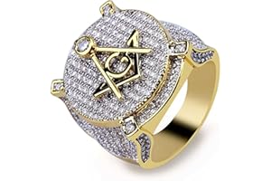 QKEOISUD Retro AG Freemasonry Ring,Inlaid Alloy Gold Ring,Personalized Hip-hop Men's Ring,Fashionable Luxury Shining Ring(No.7)
