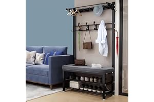 WPPTNSFY Stand Appendiabiti con Panca e Scarpiera, Attaccapanni Ingresso con Gancio, Attaccappani Autoportante da Terra con Barra, Telaio in Metallo, per Soggiorno, Corridoio L:80/100CM