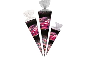 alles-meine.de GmbH Schultüte - Cars - Lightning McQueen - 35 cm - rund - mit Tüllabschluß - Zuckertüte - mit/ohne Kunststoff Spitze - für Jungen - Auto Mc Queen/Fahrzeug..